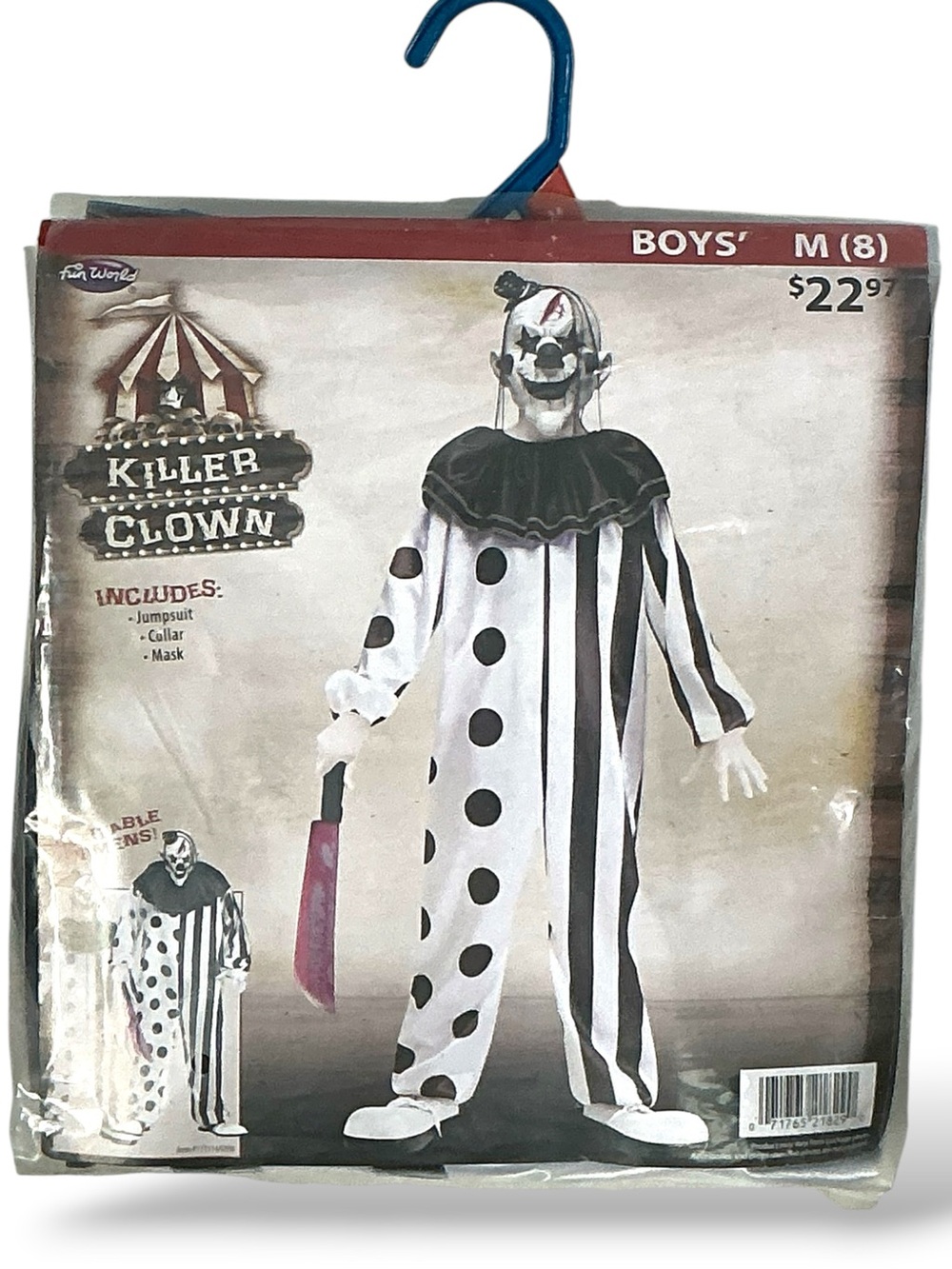 Halloween Killer Clown Costume jumpsuit ruffle collar Latex Mask Boy Size M (8) - Picture 3 of 15
